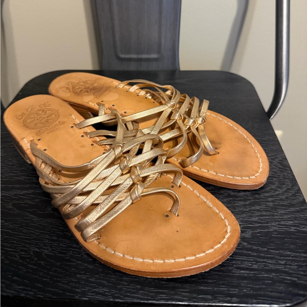 Ca Gi Sa Sandalo Italia Rose Gold Leather Strappy Slide Sandals Made in Italy 7